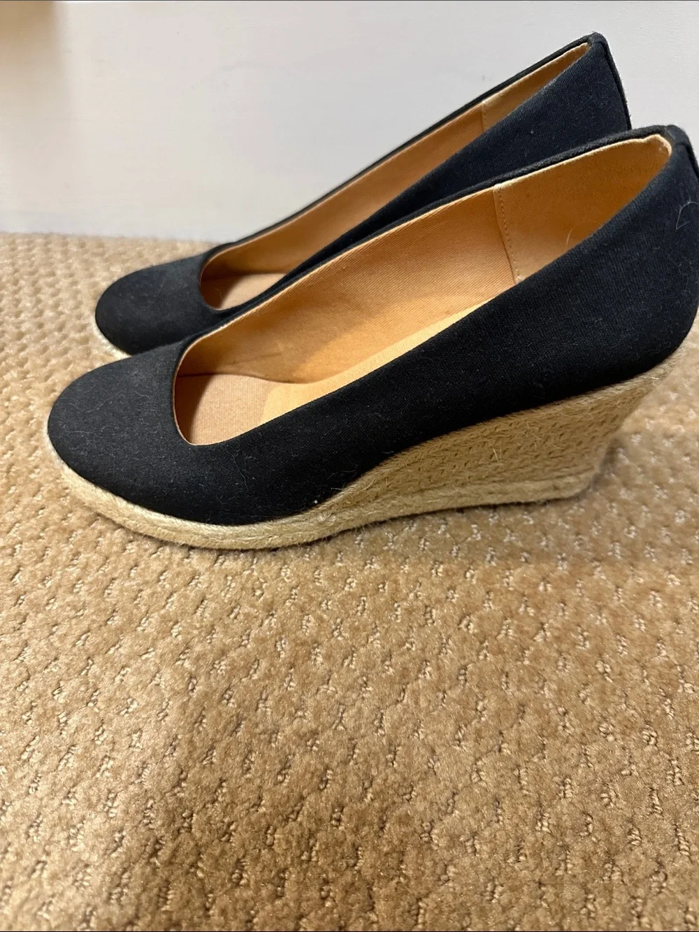 J.Crew Black Canvas Espadrille Wedge Pumps Size - Picture 2 of 3
